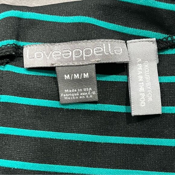 Loveappella x A Pea in the Pod Green & Black Stripe Dress Sheer Lace Sleeves Med - Picture 4 of 6